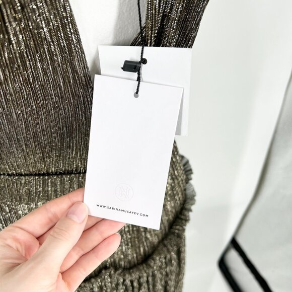 NWT Sabina Musayev Ray Tie Shoulder Metallic Tiered Maxi Dress - Picture 9 of 11